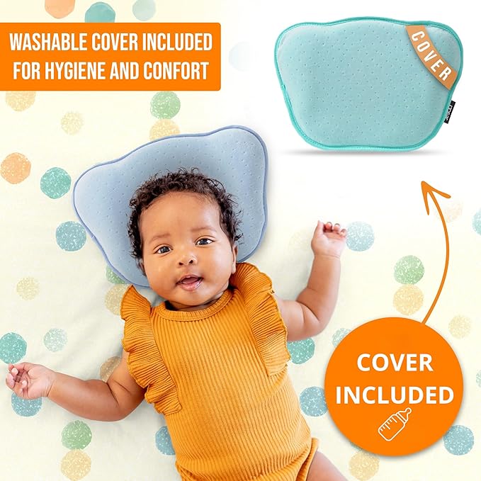 Memory Foam Baby Pillow,Cute Cartoon Soft and Cozy Pillow, Breathable Bedding Set for Infants for Small Boys and Girls