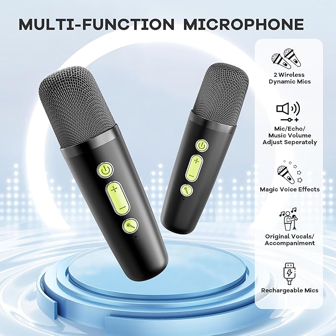 YLL Mini Karaoke Machine with 2 Wireless Microphones, TOP Kids Gifts for Girls Ages 3, 4, 5, 6, 7, 8, 9,10,11,12 +Year Old, 4-12 Years Old Birthday Toy Gift for Girls Boys Party (Black Green)