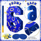 Number 6 Blue and Golden Rings Piñata for Kids Birthday Cartoon Theme Small Piñata with Blindfold Stick Confetti for Fiesta Cinco De Mayo Party Decor, 15.8 x 11 x 2.8 Inch