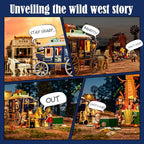 Western Treasure Stagecoach Lighting Building-Bricks Set - Old West Carriage and Horse 307 Pcs Collection Display Set for West Lovers