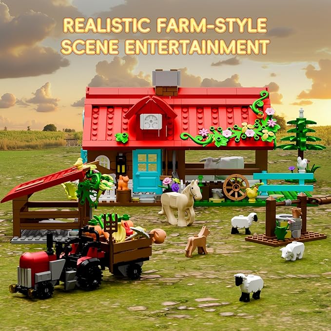 Farm House Building Sets for Kids 6-12, 791 Pcs Farm House Building Kits with Tractor Horse Animals, STEM Farm Animals Building Toys Gift for Boys Girls Teens Adults