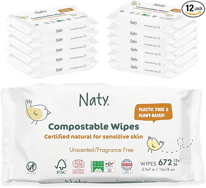 Eco by Naty Unscented Baby Plant based Compostable Wipes, 0% plastic, No nasty chemicals, White, 672 Count