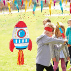 WERNNSAI Rocket Piñata - Rocket Ship Pinata Bundle with Blindfold and Bat Space Birthday Party Decoration for Boys Kids Family Games Piñata Space Ship Theme Party Supplies