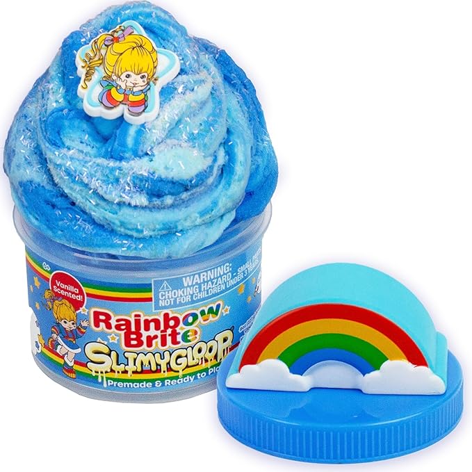 Rainbow Brite Scented Cloud Slime, Vanilla-Scented, Collectible Charm, White Iridescent Tinsel, & Reusable Container with Topper, Cute Stuff for Kids, Colorful Fidget Toys, Goody Bags Stuffers