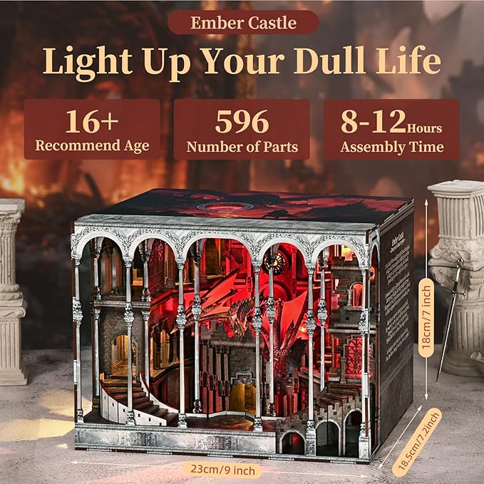 Book Nook Kits for Adults - Book Nook Kit Bookshelf Decor DIY Miniature House Kit for Bookshelf - Craft Kits for Adults Booknook Model Kits Tiny House Arts and Crafts (Ember Castle)