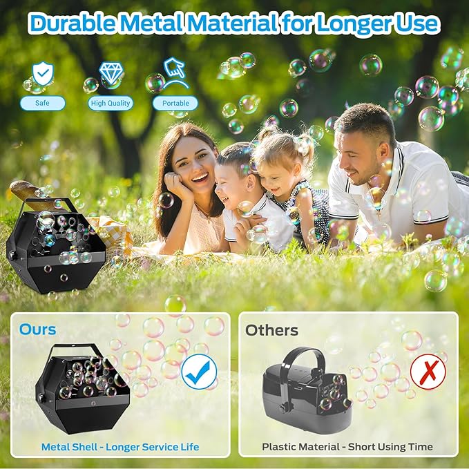 Theefun Bubble Machine: 750ML Metal Automatic Bubble Maker for Toddlers and Kids, Portable Professional Bubble Blower Operated by Plug-in Bubble Toys for Parties Weddings Indoor and Outdoor Use
