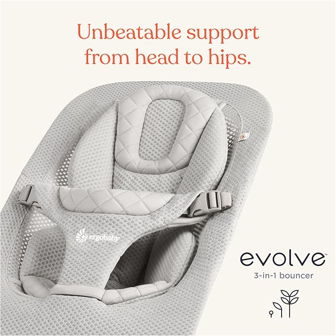 Ergobaby Evolve 3-in-1 Mesh Baby Bouncer Seat, Adjustable Multi-Position Infant Bouncer and Toddler Chair, Breathable Mesh, Converts from Newborn to Toddler - Sage Green