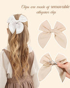 5.5 Inch 20PCS Baby Girls Fable Hair Bows Clips Cotton Linen Alligator Hair Clips Large Neutral Handmade Hair Accessories Bows for Girls Toddlers Kids by doboi