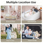 Collapsible Baby Bathtub for Newborn, Foldable Baby Bath Tub with Thermometer & Soft Floating Cushion & Drain Hole, Portable Travel Infant Bath Tubs for Newborns to Toddlers 0-36 Months Boys, Beige