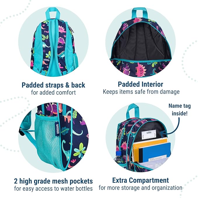 Wildkin 15-inch Kids Backpack – Durable, Padded, Adjustable for School & Travel - Darling Dinosaurs
