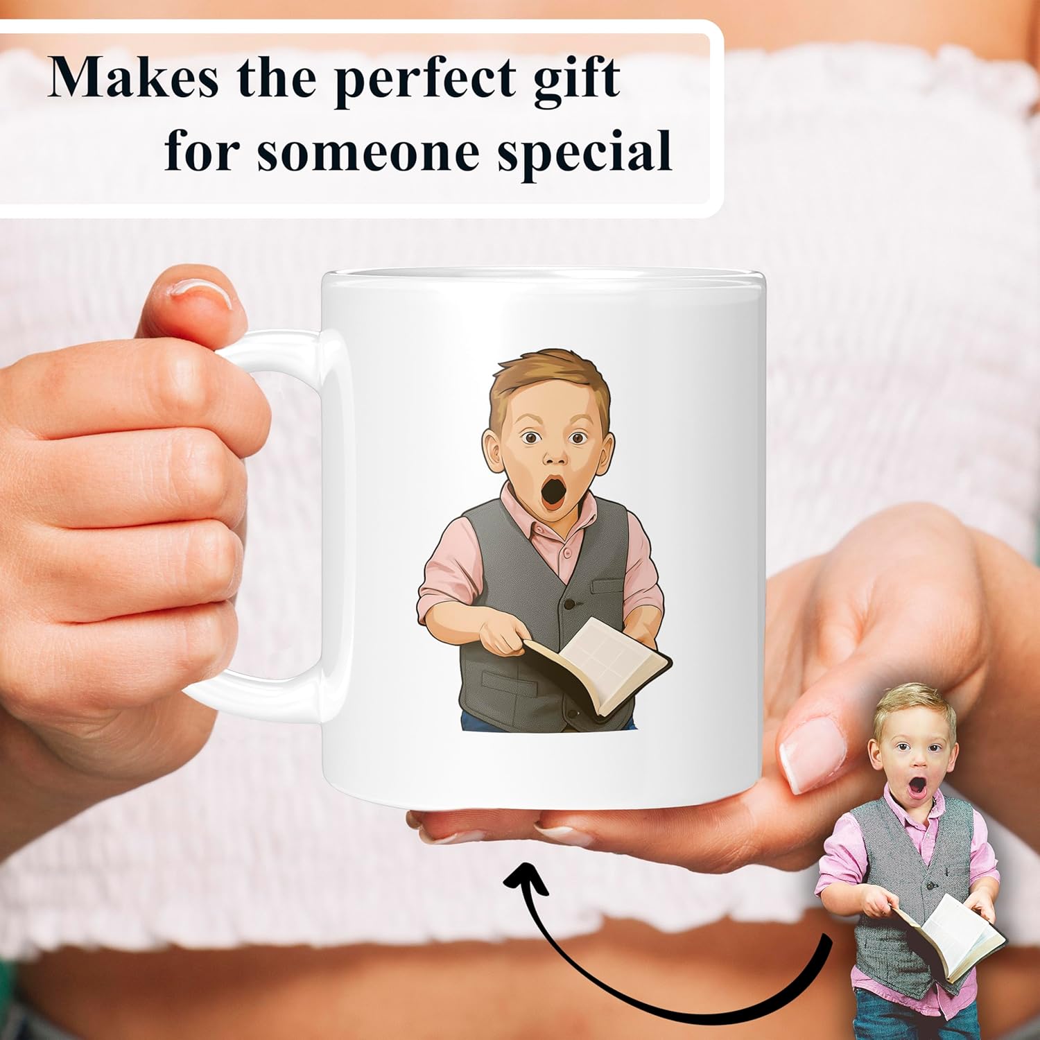 Personalized Coffee Mug, Custom Drawing Portrait Gift, Funny Customized Coffee Gift for Men & Women, Custom Mugs with Pictures, White 11oz Customized Ceramic Tea Cup