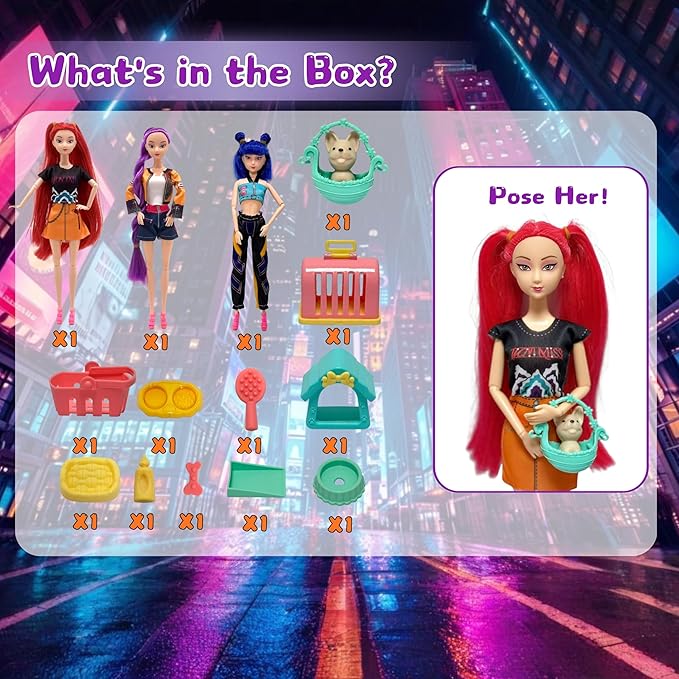 2025 New11.5''Singer Fashion Doll with Accessories and Trendy Outfits Set,Articulated/Made to Move Girl Group Dolls, Idea for Enthusiast Fan (Doll & Pet Accessories Sets)