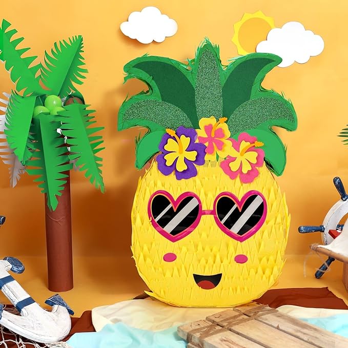 WERNNSAI Pineapple Piñata - Luau Party Piñata Game with Blindfold and Bat for Girls Boys Kids for Hawaiian Tropical Luau Party Supplies Summer Fruit Themed Birthday Party Decorations