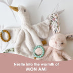 MON AMI PRU Goose Teether Lovie | 12-Inch Baby Security Blanket with Silicone Teether | Soft Plush Lovey for Teething Relief & Comfort