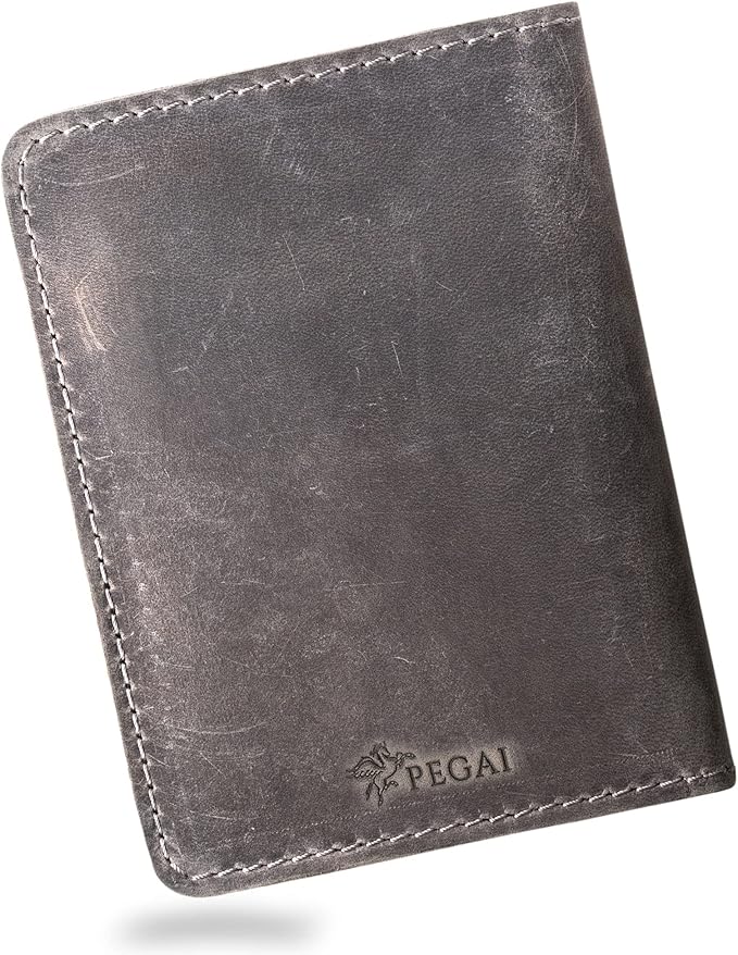 PEGAI Personalized Leather, Passport Holder For Travel | Handmade Passport Wallet Cover Case | Travel Document Holder, Passport Cover for Men, Women, and Family | Pike (Rock Grey)