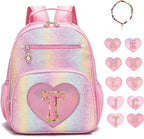 I IHAYNER Kids Glitter Lightweight Backpack for School Travel & Daycare, Toddler Backpack for Girls 3+ Preschool Kindergarten Elementary Kids Backpack-Rainbow Pink T