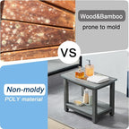 Heavy Duty Shower Bench for Inside Shower Waterproof, Large HDPS Bath Stool for Shaving Legs, Gray Poly Lumber Foot Stool, Plastic Bathroom Bench Seat with Storage Shelf, Outdoor/Indoor Use