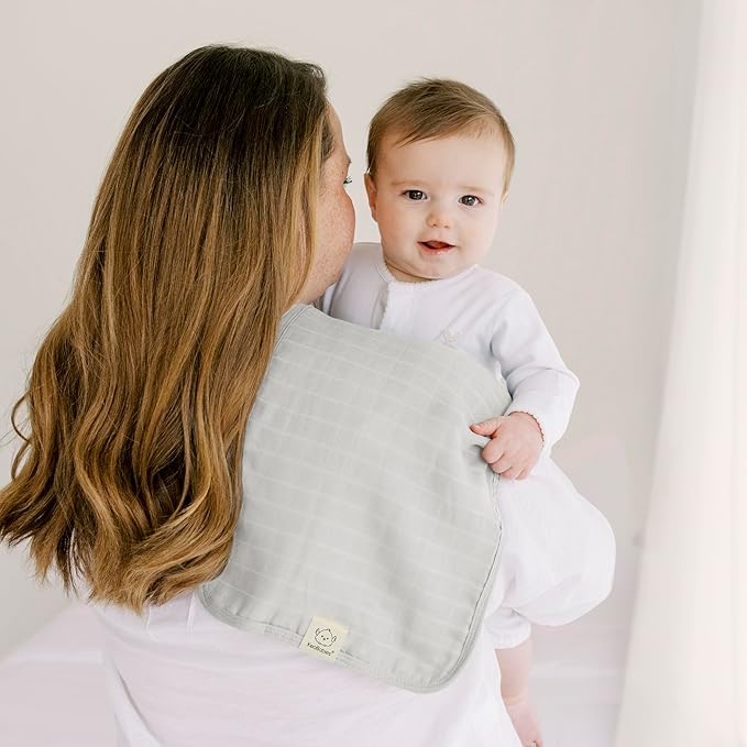 5-Pack Cotton Muslin Burp Cloths Baby Girls, Boys - Soft & Absorbent Spit Up Burp Rags, Large Muslin Towel, Cotton Wash Cloths for Babies, Newborn, Infant, No Shrink, Durable, Neutral (Nimbus)