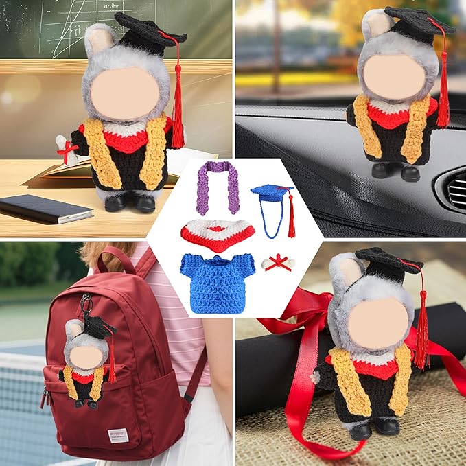 Handmade Clothes for 17cm Doll - Knitting Wool Dolls Graduation Gown Set - Premium Handcrafted Crochet Dolls Outfit with Complete Accessories (No Doll)