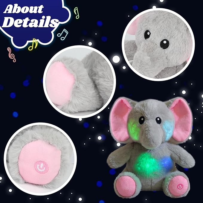 Cuteoy Glowing LED Light-up Elephant Nightlight Toys Musical Plush Stuffed Animal Singing Lullabies Birthday Christmas Plushies Gifts for Kids Boys Girls,10.5"
