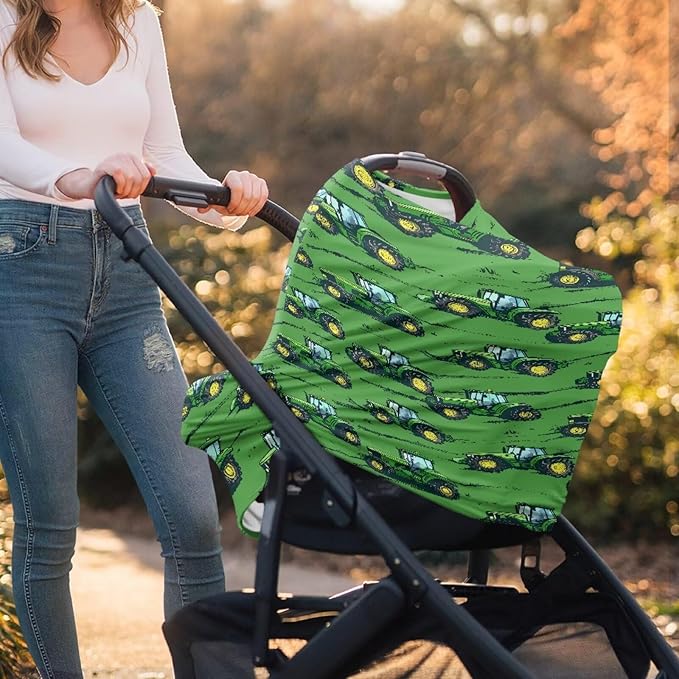 Binienty Baby Car Seat Cover for Boys Girls - Green Truck Multi Use Baby Nursing Scarf, Shopping Car/High Chair/Stroller Portector Decor