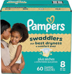 Pampers Swaddlers Diapers, Size 8 (30+ lbs), 60 Count, Absorbent, Keeps Baby Dry and Comfortable, Skin Safe Disposable Baby Diaper (Packaging May Vary)