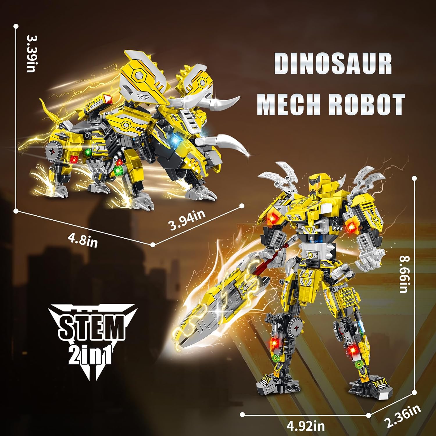 STEM 2 in 1 Triceratops Dinosaur Building Kits, Transforming Mech Robot Building Sets for Adults, Compatible with Dinosaur, Educational Gift Toy for Kids Boys 6-10 (507 PCS)