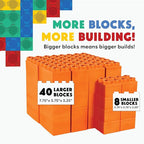 Big Blocks for Kids Ages 4-8 — Indoor & Outdoor Blocks Kids Games — Orange Large Building Blocks - 48 pc