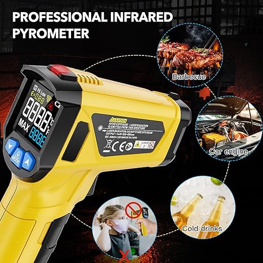 Infrared Thermometer Gun - INSTRODOTS Digital Laser Thermometer emperature Gun with Adjustable Emissivity & Max Value, -58°F~1472°F Non-Contact Surface Thermometer for Cooking, Freezer, Pizza, HVAC