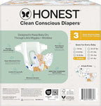 The Honest Company Clean Conscious Diapers for Delicate Skin | Up to 100% Leakproof | Hypoallergenic, Fragrance Free | Gender Neutral | Club Box, Size 3 (16-28 lbs), 62 Count (Prints May Vary)