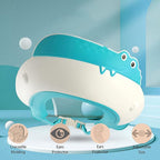 Baby Shower Cap Shield, Shower Cap for Kids, Visor Hat for Eye and Ear Protection for 0-9 Years Old Children,Cute Dinosaur/Crocodile/Hippo shape Makes the Baby Bath More Fun (Crocodile, Blue)