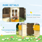Outsunny Wooden Playhouse for Kids Outdoor Garden Pretend Play Games, Adventures Cottage, with Working Door, Windows, Bench, Service Station, Flowers Pot Holder, for 3-7 Years Old