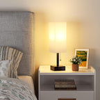 White Small Table Lamp for Bedroom - 3 Color Temperature 3000K 5000K 4000K Bedside Lamp, Pull Chain Control, USB A and C Charging Ports, Black Base, for Kids Office Dorm Nightstand, Bulb Included