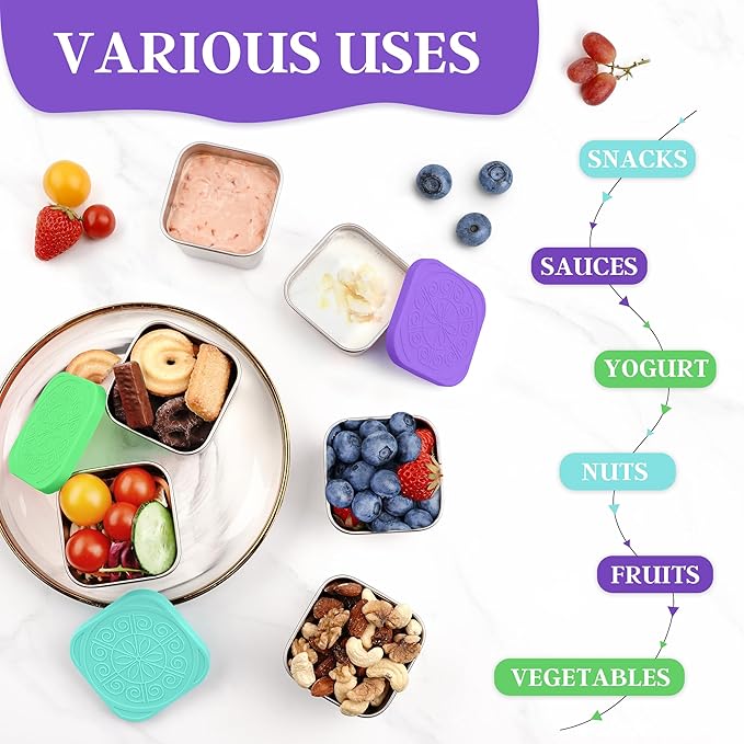 Stainless Steel Snack Containers for Kids,7.2oz Easy Open Leak Proof Reusable Snack Box Container with Lids,Small Lunch Containers for Meal Prep,School,Picnic and Travel-3Pack