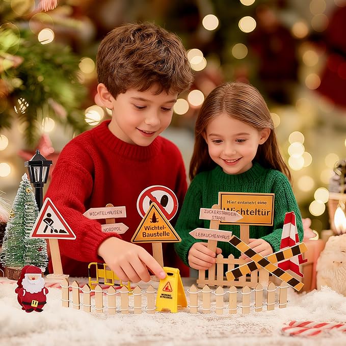 SUNBEAUTY Dollhouse Christmas Decorations Elf Door Kit Dollhouse Accessories with Miniature Christmas Tree Fairy Door Santa Claus Snowflake DIY Miniature House Kit Xmas Decor