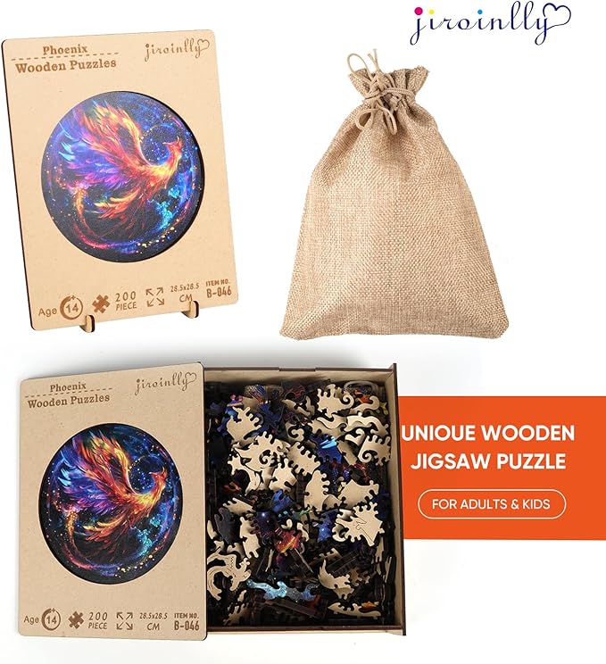 Wooden Puzzles for Adults, Phoenix Puzzle Color Challenge Jigsaw Puzzles 200 Piece, (Medium,11.2 in) Thickened Unique Shapes Family Reunion Puzzle, Best Gift for Adults and Kids, Family Game