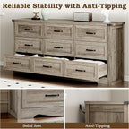 9-Drawer Dresser for Bedroom, Modern Wooden Chest of Drawers with Metal Handles, Anti-Tipping Design, Sturdy and Stable Storage Organizer for Living Room, Entryway, Home Office
