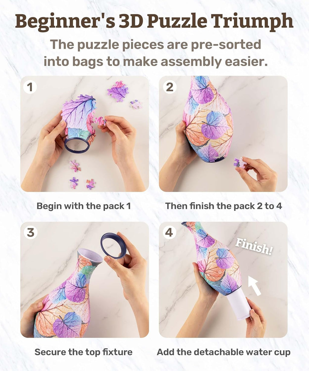 Pintoo 3D Puzzle Vase Unique Flower Vase Made by 160 Curved Plastic Puzzle Pieces House Warming Gift for Flower Arrangements and Home Decoration - [S1032] (Classic, Indigo Age)