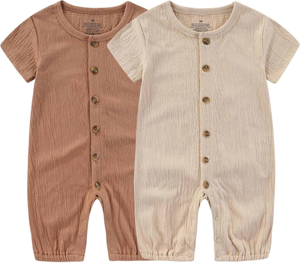 Baby Girl Romper Button Jumpsuit Summer Infant Boy Clothes for 0-24 Months