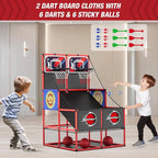 2 in 1 Dual Shot Basketball Arcade Game with 2 Dart Boards/Electronic Scoreboard/LED Light, Kids Basketball Hoop for Home Indoor Outdoor, Sport Toys Gifts for Boys Girls