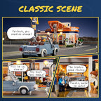 FUNWHOLE City Gas-Station Lighting-Building-Bricks Set - Road Trip Modular Car Service Station Collection LED Light Building Set 1608 Pcs for Adults, Teen and Travelling Enthusiasts