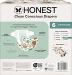 The Honest Company Clean Conscious Diapers for Delicate Skin | Up to 100% Leakproof | Hypoallergenic, Fragrance Free | Fall '25 Limited Edition Prints | Club Box, Size 6 (35+ lbs), 40 Count