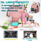 Diaper Bag, Baby Essentials, Multi-functional Large-capacity Diaper Bag Backpack, Best Gift for Newborns with Diaper Changing Station, Travel Essentials Diaper Bag Backpack (Pink)
