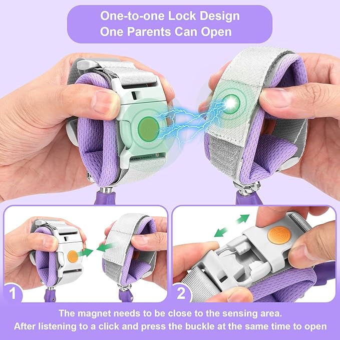Accmor Anti Lost Wrist Link with Induction Lock, 2 Pack Upgraded Toddler Leash, Reflective Kids Wrist Leash for Baby, Child Walking Wristband with Magnetic Unlock Design for Boys & Girls (6.5ft)