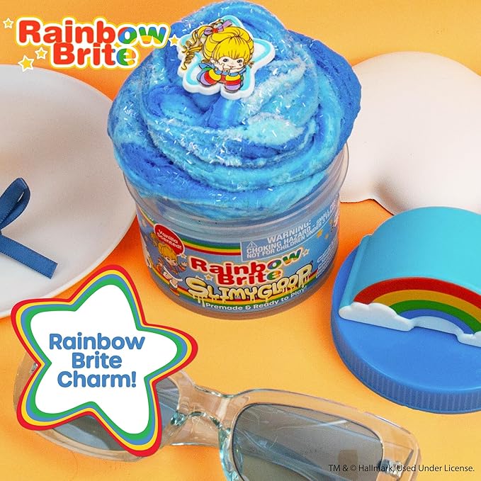 Rainbow Brite Scented Cloud Slime, Vanilla-Scented, Collectible Charm, White Iridescent Tinsel, & Reusable Container with Topper, Cute Stuff for Kids, Colorful Fidget Toys, Goody Bags Stuffers