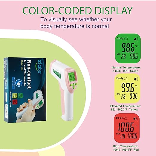 Elate Forehead Thermometer | Baby Thermometer for Adults, Kids, Infants | No-Touch Digital Infrared with Fever Alarm | Home Medical Grade for Nurse Accessories | Newborn Essentials