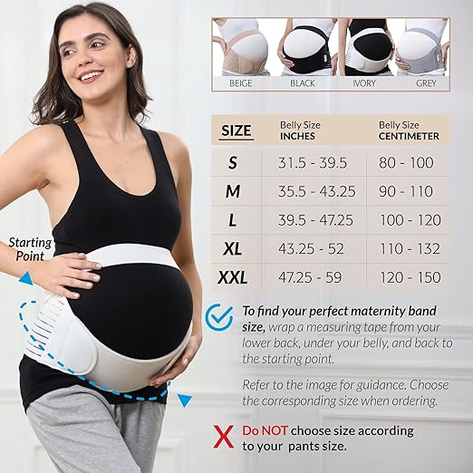 NeoTech Care Pregnancy Support Maternity Belt, Waist/Back/Abdomen Band, Belly Brace (Size S, Ivory Color)