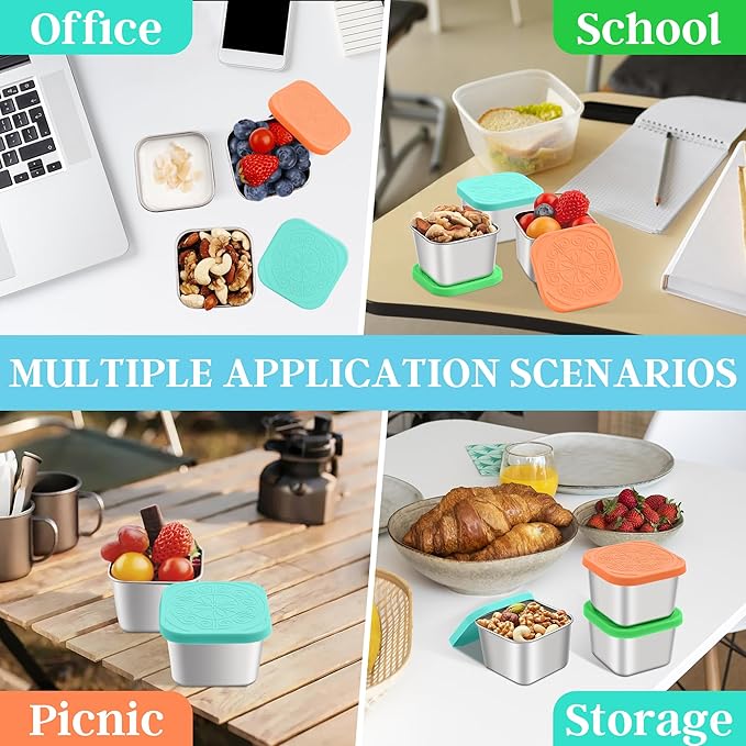 Stainless Steel Snack Containers for Kids,7.2oz Easy Open Leak Proof Reusable Snack Box Container with Lids,Small Lunch Containers for Meal Prep,School,Picnic and Travel-3Pack