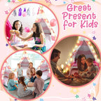 2 Pack Kids Teepee Tent with Mattress,Fitted Sheet,Light String,Washable Natural Cotton Toddler Play Tent for Girls Boys Indoor Outdoor Sleepover Slumber Birthday Party(Pink and White)