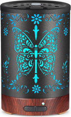 Metal Essential Oils Diffuser 150ML for Women Mom Grandma Wife, Aromatherapy Diffuser Cool Mist Humidifier with 7 Colors Lights Waterless Auto Off Air Diffusers(Butterfly)